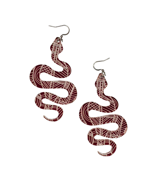 Burgundy Snake Earrings