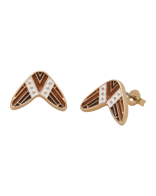 Brown Boomerang Studs