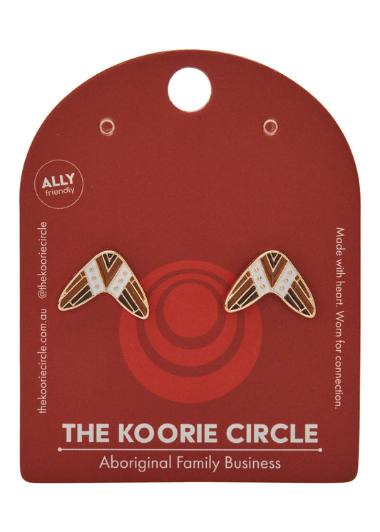 Brown Boomerang Studs