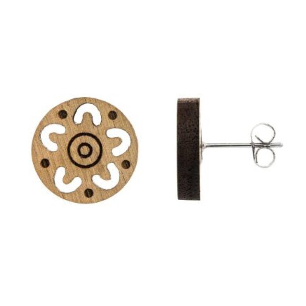 Aboriginal Campfire Wood Earrings Studs